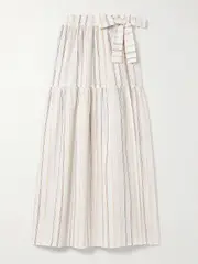[Eres] Eres - Irisée Brillante Metallic Striped Cotton-blend Voile Maxi Wrap Skirt - Off-white - medium medium Off-white