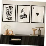 Heiple Framed Set of 3 Poker Wall Art Lucky You Poster, Trendy 12"x16" Black