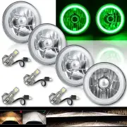 5-3/4" Green COB LED Halo Angel Eye Crystal Clear Headlamp 6k LED Bulb Set of 4 (for: Fiat)