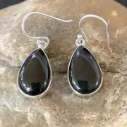 Black Faceted Quartz Navajo Sterling Silver Dangle Earring 1" 12088