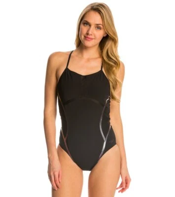 Women's SPEEDO LZR Fit Thin Strap One Piece Swimsuit PowerPlus Black Size 8
