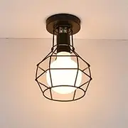 TONFON Semi Flush Mount Ceiling Light Industrial Black Wire Cage Ceiling Lamp Farmhouse Lighting Ceiling Light Fixture for Hallway Balcony Entryway Foyer Stairwell Aisle Loft Restaurant Chandelier(Sva