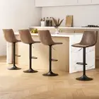 Vintage Leather Bar Stools Brown 4x Set Adjustable Height Comfortable Home -BRX4