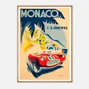 Galrie Vintage 1952 Monaco Grand Prix Art Print by Bernard Minne - Classic Racing Poster, Wood Frame, 50 x 70cm (20 x 28inch)