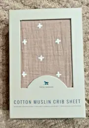 NEW Little Unicorn Taupe Cross Fitted Crib Sheet | 100% Cotton Muslin 52”x28”x9”