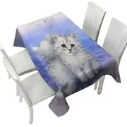Beautiful Cats Art First Date White Grey Kittens Tablecloth
