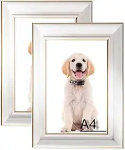 2 Pack Photo Frames A4 Picture Frame,Wall Hange and Table Decor for Home,Office,Gallery（White）