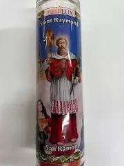 ST RAYMOND NONNATUS UNSCENTED RED PILLAR CANDLE IN GLASS (SAN RAMON NONATO)