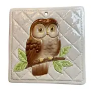 NOS 1982 OTAGIRI Owl Wall Hanging Trivet Ceramic Tile Original Box Japan