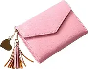 [ANDRESLAD] Fashion Purse with Tassel Design Lightweight Short Wallet for Cards and Cash Stylish Pink Zipper Bag for Daily Use and