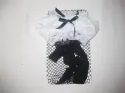 Shein kawaii lace top w/bow over the knee fishnet stockings black/white 80s