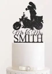 Motorcycle Wedding Cake Topper Bride and Groom On Motorbike Custom