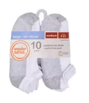 Wonder Nation Boys Cushioned No Show Socks 10 Pack M Shoe size 9 - 2 1/2