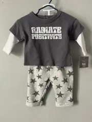 Grayson Mini Baby Boys 2-Piece Radiate Positivity Long Sleeve Pant Set Gray 0-3M