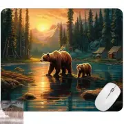 Brown Bear On The Lake Computer Non Slip Custom Mouse Pad Handmade