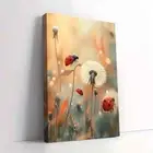 Framed Canvas Red Ladybugs & Dandelions Wall Art - Perfect for Living Room