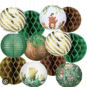 Bencailor 12 Pcs Green Paper Lanterns Hanging Paper Lanterns Forest decor