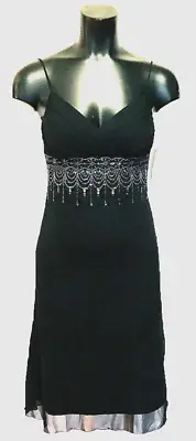 Purple Patch Dress Size 8 Midi -Black-Beaded Waistline Feature-VINTAGE 80's 90's
