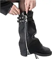 [Generic] Leather Leg Warmers for Women Black Leather Leg Socks with Zipper and Adjustable Strap, Gothic Leg Cover Stockings