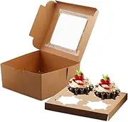 50 Pack 4 Count Bakery Cupcake Boxes with Inserts and Display Windows, 6.3x6.3x3inch Cupcake Carrier Bakery Take Out Containers, Brown Kraft Treat Boxes for Muffins Macaroon Donut Chocolate Bombs