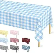 4 Pcs Light Blue Checkered Tablecloth 54 ×108 Inches Rectangle Blue Gingham Tablecloth Disposable Plastic Waterproof Table Cover for Outdoor Picnic, Kitchen, Holiday Birthday Party