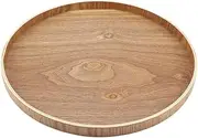 Small Wooden Round Serving Tray Brown, Wooden Serving Tray Plate for Tea Set Fruits Candies Food, Kitchen Accessories(33cm)