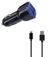 Dual Port USB Car Charger with 1m Lightning Charge Cable