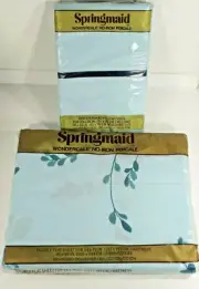 80's Baby Blue Double Flat Sheet 2 Pillow Cases Springmaid 81x96 USA Made