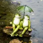 Frog Statue Garden - Resin Happy Couple Frogs Umbrella for Patio Yard Lawn