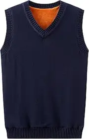 [SWJGLITTR] Men's V Neck Thick Sweater Vest Knitted Solid Sleeveless Pullover Vests Wool Blended Knit Vest Sweater, Navy Blue, Large