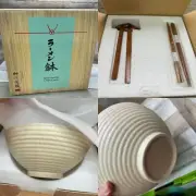 SET of 2 Ramen Noodle Rice Bowls ceramic with sticks and tools broth spoon