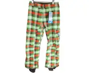 Burton Women's Medium Snowboard Pants Stow Cargo Green Plaid Dryride NEW NWT