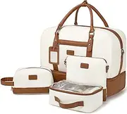 [Wogarl] Weekender Bags for Women Large Canvas Overnight Bag Travel Duffel Bags Carry on Shoulder Weekend Bag with Shoe Compartment for Travel Night Flight Daily Use