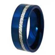 Tungsten Blue Pipe Meteorite Inlay Ring