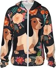 [LHBWCVN] UPF 50+ Light Jacket Full Zip Sun Protection Hoodie for Women Men Long Sleeve Dachshund Floral Sun Shirts