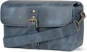 MegaGear MG1333 Genuine Leather Camera Messenger Bag for Mirrorless, Instant and DSLR Cameras, Blue