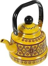TIDTALEO Vintage Enamel Kettle Heat Resistant Stovetop Teapot with Handle Yellow Memory Clock Design for Home Camping Tea Brewing for Tea Lovers