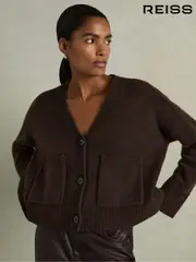 Reiss Chocolate Rosie Wool-Cashmere Patch-Pocket Cardigan (AD1053) | $295