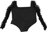 [WESIEVYA] Long-sleeved Backless Jumpsuit Long Jumpsuits for Bodysuit Torso Seamless for Bodysuit for Women Sleeve Fitted Bodysuits Body Suit Gym Suit Short Black Polyester (polyester Fiber)