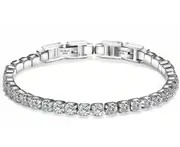 Adjustable Detachable Titanium Steel Double Buckle Zircon Bracelet Stainless Steel Simple Tennis Chain for Women-White