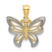 14K Yellow & Rhodium W/Rhodium Butterfly W/ White Beaded Wings Charm