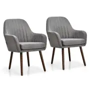 Giantex 2PCS Armchair Lounge Chair Accent Upholstered Chair w/Wood Legs Home Office Chair Grey