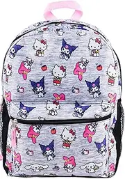 [Hello Kitty] My Melody, Kuromi, Allover Print Large 16 inches School Backpack, Grey, Large, Backpack
