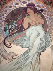 Poster Nude Girl Birds by Alphonse Mucha Tile Mural Kitchen Backsplash Ceramic