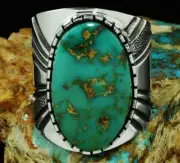 Leonard Nez Stone Mountain Turquoise Heavy Ten Gauge Sterling Silver Ring