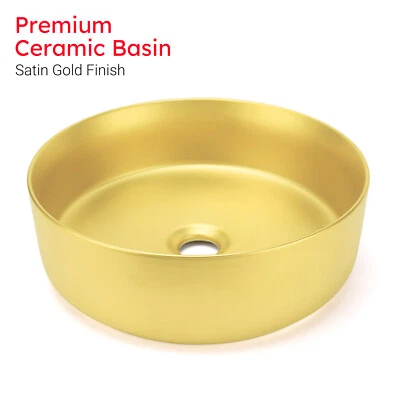 Bathroom Round Hand Wash Above Counter Basin Ceramic Vanity Sink Satin Gold