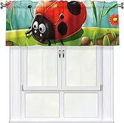 LHBWCVN Ladybug Landscape Valances for Windows, Rod Pocket Window Treatment Drapes Farmhouse Kitchen Curtains Short Blackout Window Curtains for Living Room Bedroom Decor 54x18 Inch