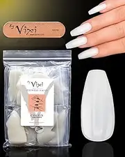 By Vixi 500 Pieces LONG COFFIN/BALLERINA NAIL SET with FREE GLUE & PREP FILE, 10 Sizes – Opaque Express Full Cover False Fingernail Extensions for Salon Professionals & Home Use