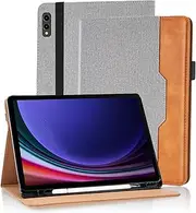 Case for Samsung Galaxy Tab S9 Plus / S9 FE+ 12.4 Inch 2023 with Pencil Holder and Hand Strap, PU Leather Shockproof Adjustable Stand Auto Sleep/Wake Samsung S9 FE Plus Galaxy Tab S9 Plus - Grey