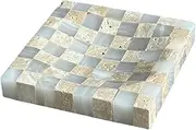 StonePlus Marble Jade Stone White Onyx with Travertine Checkerboard Square Small Splicing Mosaic Tray Jewelry Dish (White and Beige)